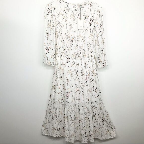 A New Day White Earth Tone Splatter Print Long Sleeve Ruffle Hem Dress NEW - Picture 3 of 16